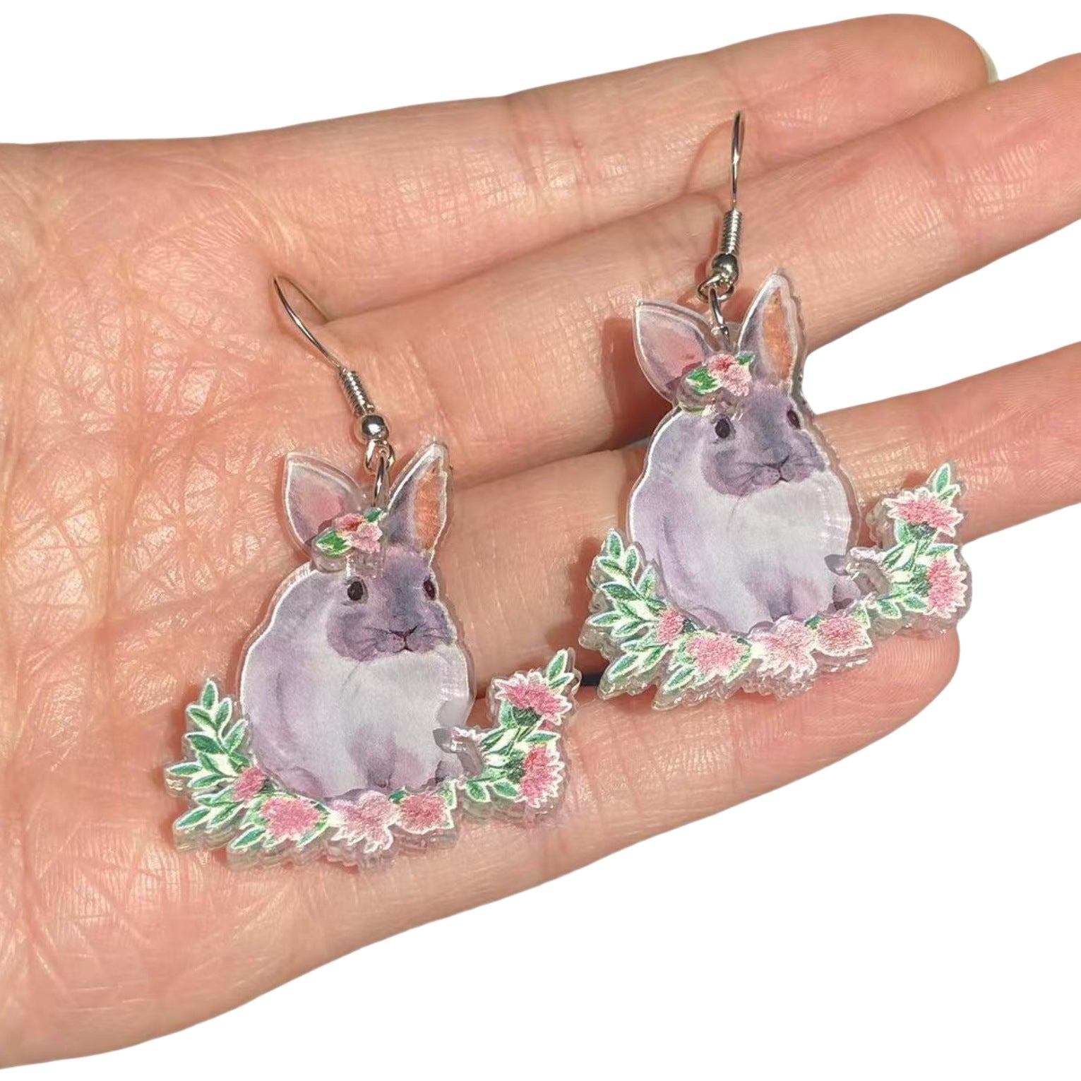 Wholesale Acrylic Double Layer Printing Cute Cartoon Animal Rabbit Easter Earrings